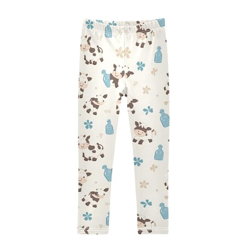 Wusikd Cartoon Cows Girls' Leggings Toddler Doodles Milk Bottle Kids Yoga Pants Dance Active Tights 4T