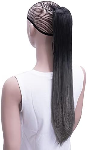 IMISSU Straight Clip on Hairpiece Extensions Pony Tail Clip Claw Ombre Ponytail Hair Pieces (Ombre Dark Grey) - Image 5