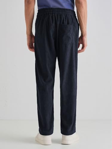 Image of Banana Club Deep Black Corduroy Pant - Regular Fit, Solid, Corduroy Casual Trousers with Textured Fabric, Comfortable Fit