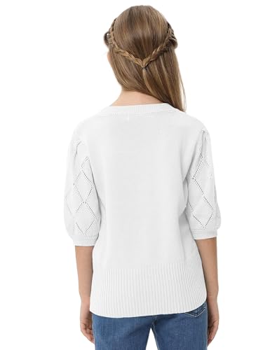 Kids' Cute Crewneck Pullover Sweater with Puff Short Sleeves - Fall Blouse for Girls 5-14 Years3
