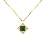 LAVANI JEWELS Pendentif doré Daköta en forme carrée avec pierre verte, Pierre Cuivre