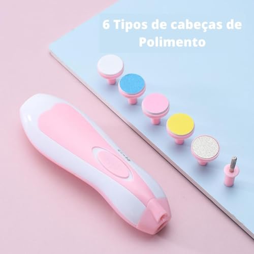 Aparador de Unha Bebê Elétrico Cortador Lixa Infantil Silencioso Com Led Rosa e Azul (Rosa)