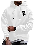 Floerns Men's Graphic Print Long Sleeve Drawstring Hoodie Pullover Sweatshirt White L