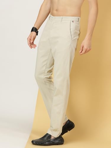 Image of Thomas Scott Men's | Solid | Light Weight | Breathable Fabric | 4 Pockets | Mid Rise | Slim Fit | 100% Cotton | Button Waist | Chino Trouser | Pants