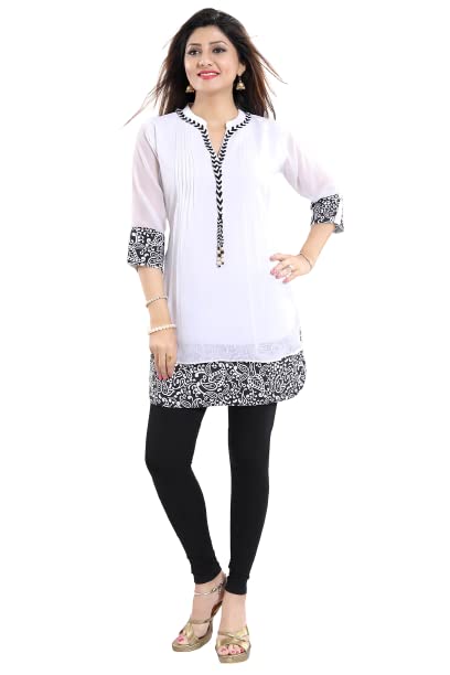 Image of Keshubaba Women's Short Tunics with Neckline Embroidery |Kurti Tops | Short Kurti | Short Kurti for Women | Short Kurti for Girls