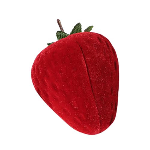 Boîte à anneaux avec fraise, boîte à anneaux en velours, jolie boîte à anneaux avec fraise, pochette à bijoux miniature floquée Pp Plus, boîte...