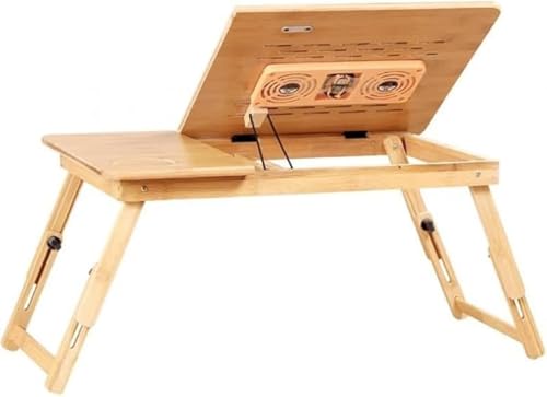 AZIEBAY 折りたたみ式ノートパソコンテーブル、竹製、組み立て不要、小型、コンパクト、低め、頑丈、高さ調節可能、格納式、収納簡単、勉強部屋/オフィスに最適
