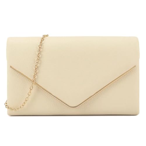 UShopUK Pochette de soirée en simili cuir uni pour bal de promo, mariage, soirée, sac à main à bandoulière (ivoire)