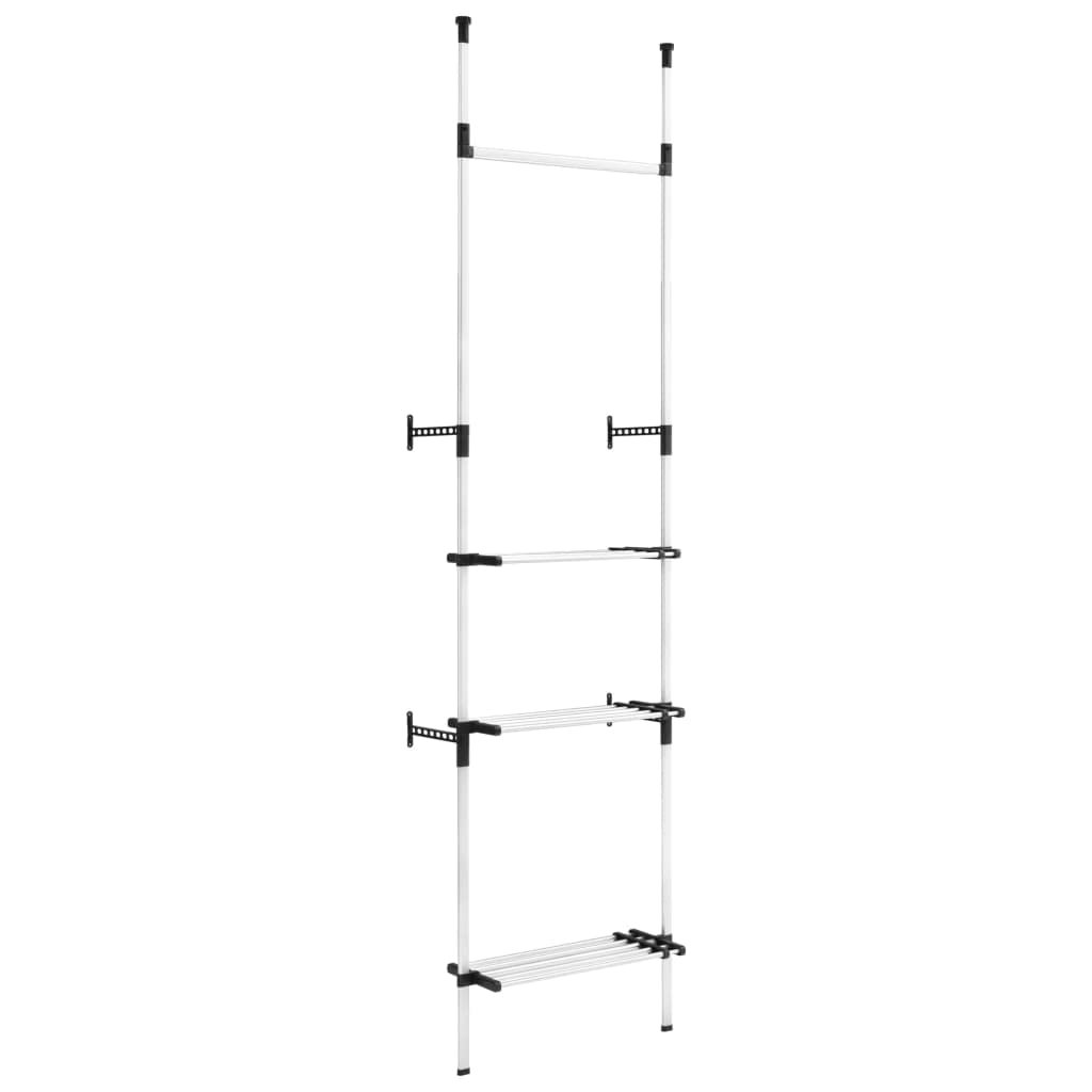 Teleskopowa garderoba z drążkami i regałem, aluminiowa, 70-115 x 40 x 250-300 cm, regulowana, do sypialni, kolor srebrny/czarny