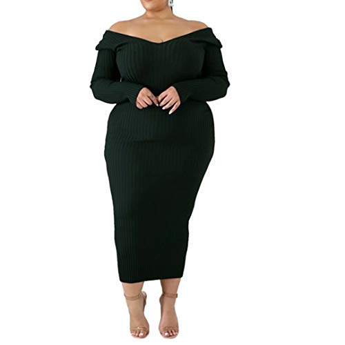 Image of Women's Plus Size Sexy Long Sleeve Maxi Sweater Off Shoulder Knit Dress