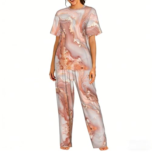 Pyjama marbre or rose femme ensemble de nuit confortable et doux