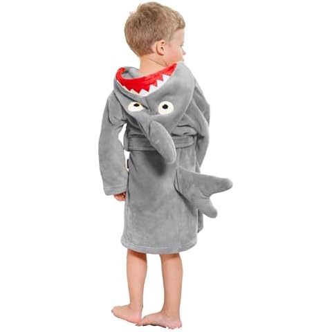 LOLANTA Kids Shark Plush Hooded Bathrobe Cover