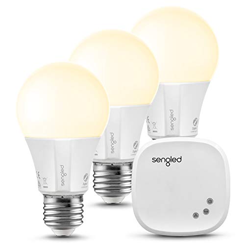 Sengled Kit Intelligente E27 Smart 60W, Funziona con Alexa e Google Assistant, Controllo da App e da Remoto, 3 Lampadine +1 Hub, Bianco