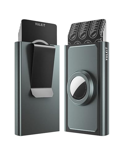 VULKIT Smukły minimalistyczny aluminiowy portfel Pop Up, szary, Airtag Holder + Money Clip, Minimalistyczny