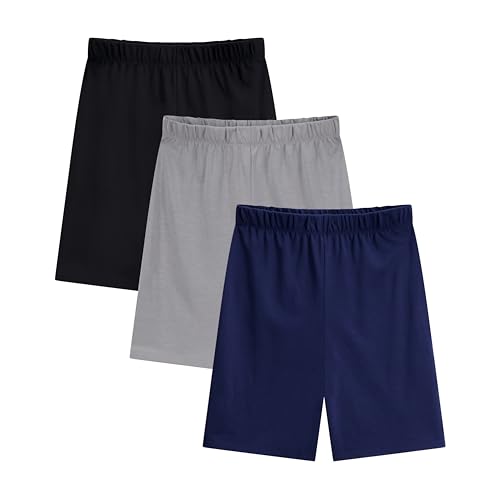 US Angels Boys Sleep Shorts - 3 Pack Summer Pajama Shorts Set Soft Boys PJ Bottoms Teen & Kids Black Grey Blue