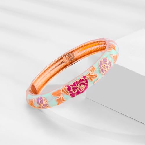 Image of UJOY Bangles 5 Pcs Enamel Jewelry Set Rose Flower Engraved Cloisonne Bracelets Pack in a Box 5PCS