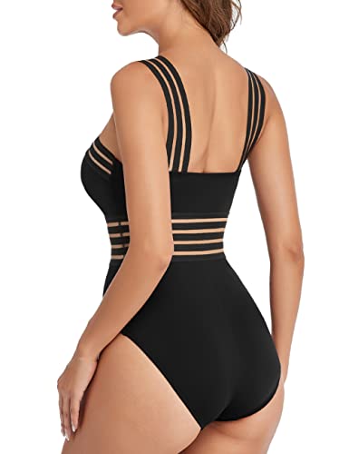 Hilor Women's One Piece Swimwear Front Crossover Swimsuits Hollow Bathing Suits Monokinis Black M/Us8-10 #TOP6