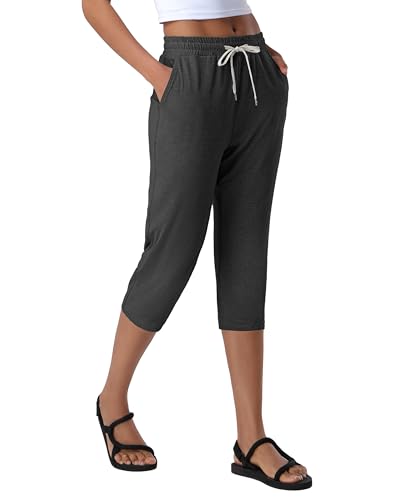 Pioneer Camp Women's Capri Yoga Pants Wide Leg Loose Stretch Athletic Sweatpants Causal Cropped Pajama Pants with Pockets