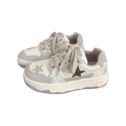 Cute Star Shoes for Women Chunky Platform Lace-up Softy Slip-Resistant Lightweight Soles Comfy Casual Breathable Sneakers Kawaii Y2K Aesthetic Retro Pretty Pastel Trendy Gifts for Girls