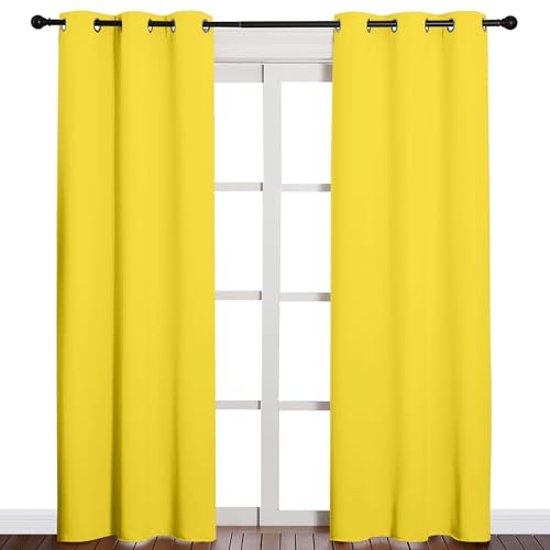 Image of NICETOWN 84 inches Curtains for Office and Theater, Thermal Insulated Solid Grommet Drapes for Living Room (Bright Yellow, 1 Pair, 42 inches Wide)