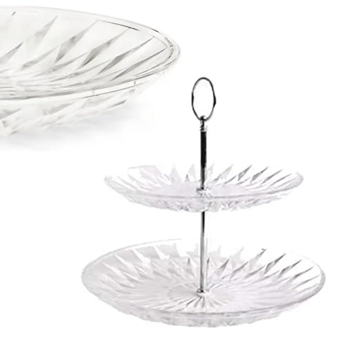Alzatina in Vetro a 2 Ripiani, Piatto da Portata per Frutta e Dolci, Elegante Centrotavola, Portadolci per Feste, Natale, Casa e Pasticceria