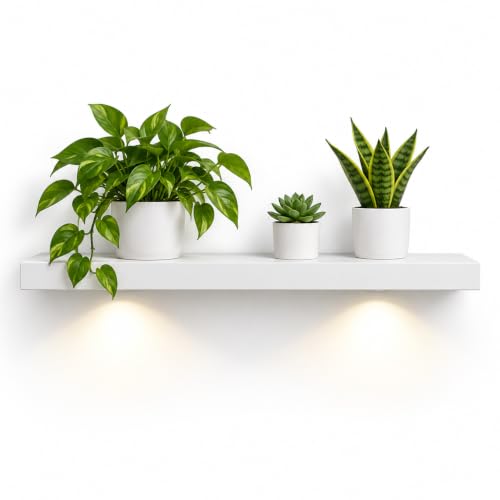 WELLAND White Floating Shelf with Touch-Sensing Battery Powered LED Light,Wall Mounted Display Shelves for Entrance, Living Room, Bedroom, Kitchen and Bathroom (36-INCH, White)