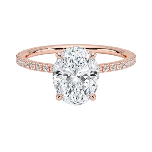 1-3 CT Oval Moissanite Engagement Ring – 4 Prong, Hidden Halo, Semi Eternity Pave Setting 10K 14K 18K Solid Gold & 925 Sterling Silver, Moissanite Ring For Women, Ready to Gift