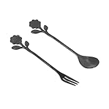  Löffel-Gabel-Set, Hochglanzpolieren Zuverlässiger langlebiger Dessertlöffel für die Hochzeit für die Küche für Zuhause(Schwarz)