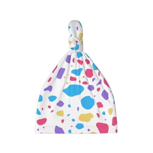 Newborn Baby Hat, Colorful Terrazzo Print Soft Top Knot Beanie Cap, Cute Baby Headwear for 0-6 Months
