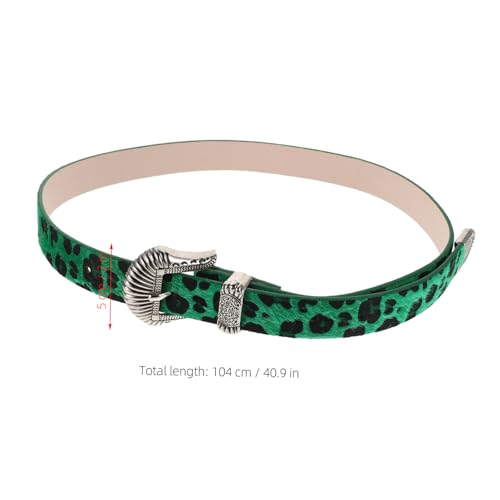 Vintage Leopard Print Wide Belt for Women Durable Western Style Waist Belt for Jeans and Dresses for Outdoor Activities and Casual Outfits Green Design2
