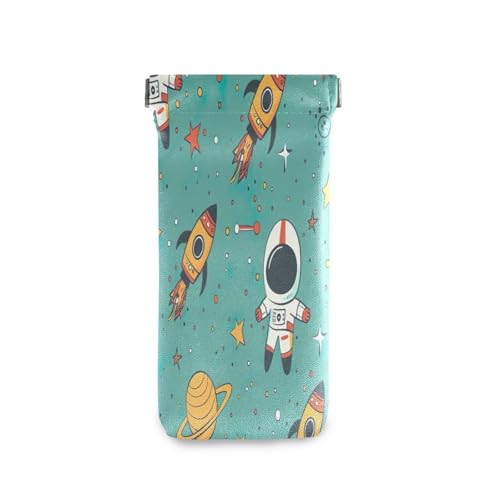 FLildon Cartoon Spaceman Rockets Eyeglasses Pouch Squeeze Top Sunglasses Case Soft PU Leather Eyeglass Bag for Men Women