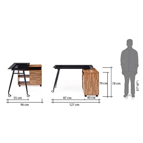 Image of Urban Ladder Niccol Glass Top Adjustable Study Table (Finish : Golden Oak)