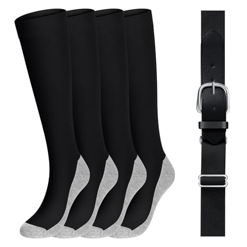 Haysandy Baseball Sock and Belt Combo Set 2 Thick Adjustable Softball Socks with Elastic Waist Belt for Youth Adults