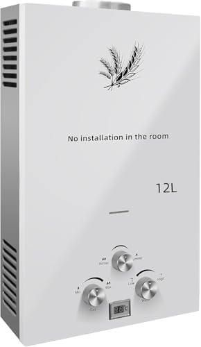 Chauffe-Eau à Gaz Instantané 12LPM 24KW Chauffe-eau à Gaz GPL Propane Butane,Pression d'eau de Démarrage Super Basse,pour la Maison et I'extérieu (12L 24KW)