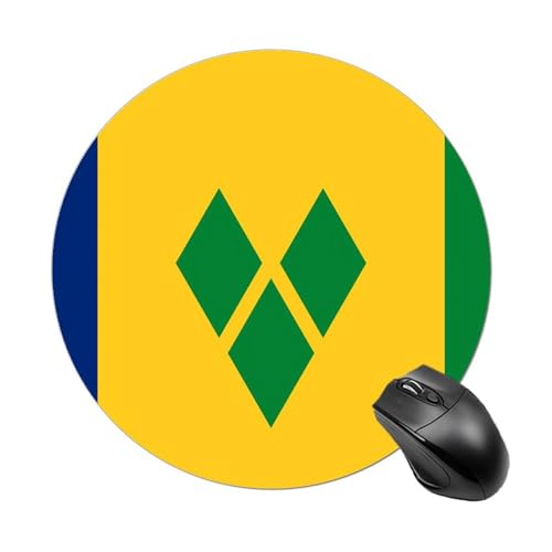 Tapis De Souris Rond Drapeau De Saint-Vincent-Et-Les-Grenadines Lavable Base en Caoutchouc Antidérapante Tapis De Bureau, pour Ordinateur Portable, Jeux, Ordinateur, Maison, 20cm
