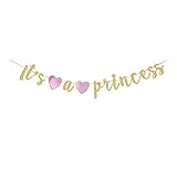It's a Princess Banner, Gold Gliter Paper Sign Decorations for Baby Shower Party, It's a Girl Party...