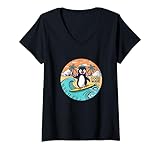 Photo Gallery donna retro penguins summer sunset beach penguin surf maglietta con collo a v Photo Gallery donna retro penguins summer sunset beach penguin surf maglietta con collo a v