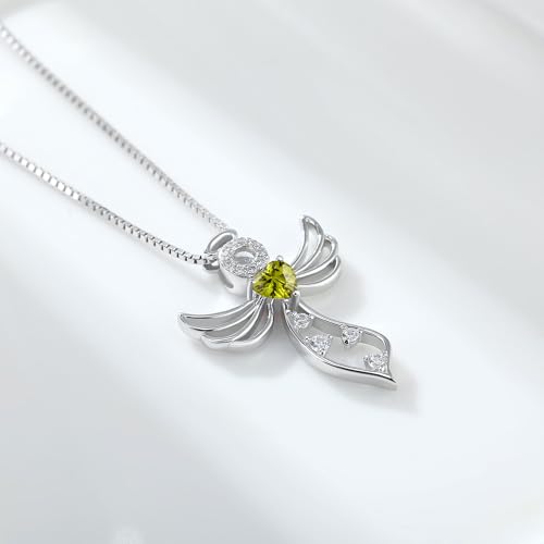 Little Guardian Angel Necklace 925 Sterling Silver with Heart Birthstone Angel Wing Pendant Unique Gifts for Her3