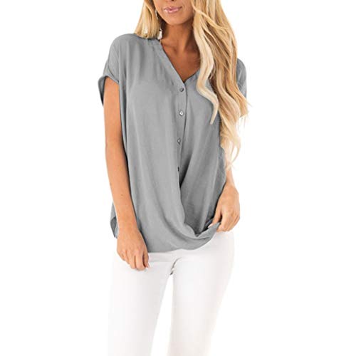 Top Damen Elegant,Covermason Damen T-Shirt Sommer Top Chiffon Knopfleiste Bluse Einfarbig Langarm T-Shirt Casual Bluse Tunika Tops