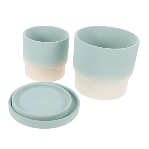 Toddmomy 2 Piezas Macetas de Cerámica con Drenaje y Plato de Maceteros Redondos para Suculentas Cactus y Hierbas para Estantes Escritorios y Alféizares