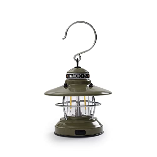 Barebones Edison Mini Lantern – Olive Drab, Vintage LED Camping Lantern with Adjustable Brightness – Compact Weatherproof Outdoor Lantern for Hiking, Tents, Fishing, and Home Decor