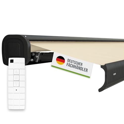 empasa Elektrische Kassettenmarkise 'Classic' Gelenkarmmarkise Markise Sonnenmarkise Sonnenschutz, komplett vormontiert, in verschiedenen Größen und Farben