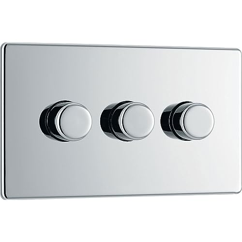 BG Electrical Intelligent Triple Wall Dimmer Switch, 2 Way, Screwless Front Plate, Premium Flatplate, Polished Chrome, 200W, FPC83