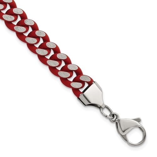 Stainless Steel Polished with Red Enamel and Rubber Coating 9mm Curb Chain Bracelet 8.5"4