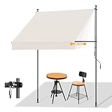 HOMEDEMO Tenda da Sole a Morsetto con manovella regolabile, tende per esterno senza foratura, Altezza e Bracci Regolabile, Impermeabile e Anti-UV, per Balcone e Terrazzo, 400cm x (120-150) cm Beige