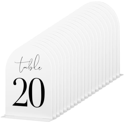 Wedding Table Numbers 1-20 Set, Table Numbers for Wedding,Elegant Modern Arch Acrylic Table Numbers with Sturdy Bases for Wedding Reception Anniversary Party, Thick 5x7 Inches
