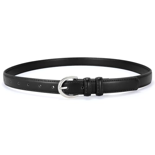 Women Leather Belt for Jeans Pants Fashion Ladies Skinny Belt for Dresses Thin Belt with Single Prong Buckle