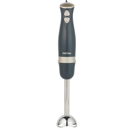 Petra PT5612BGRYVDE Frullatore a immersione - Elettrico con asta e lama in acciaio inox, 2 velocità, componibile, compatto, per zuppe, frappè, salse, pappe per bambini, 600 W, grigio e oro