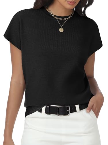 Image of Womens Tops Summer Sweaters Short Sleeve Shirts Dressy Casual Basic Casual Cap Sleeve Tops Beach Vacation Clothes