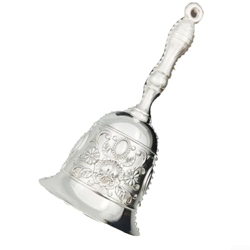 Oniissy Campana de mesa retro de manivela con patrón de rosa, campana de servicio de aleación de cobre para hoteles, bodas y decoración del hogar (plateado)